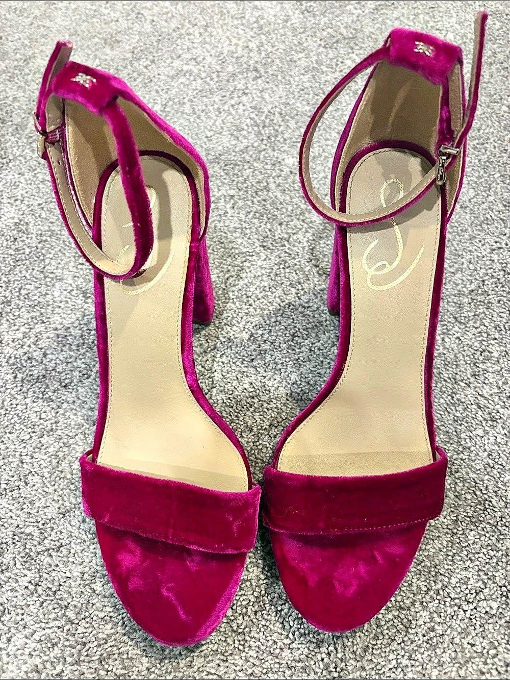 Sam Edelman Yaro Block Heel Sandal Velvet Heels in Pink